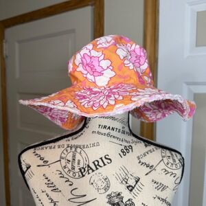Old Navy S/M Retro Floral Cotton Bucket Hat Hibiscus Sun Hat Distressed Summer